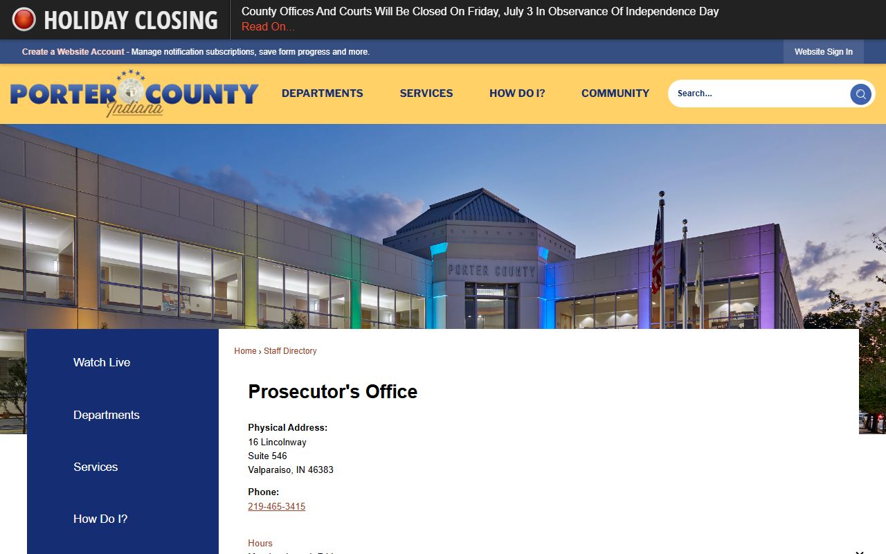 Porter County Clerk of the Courts prosecutor directory distinction