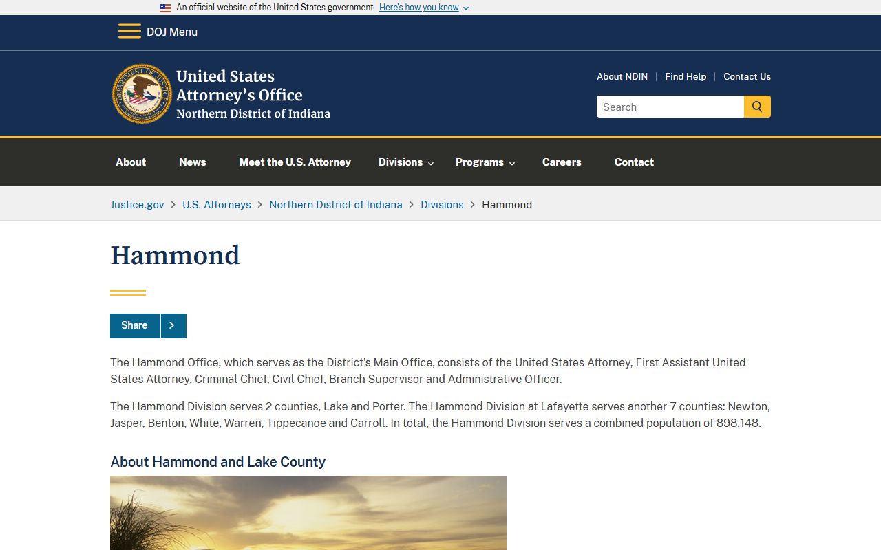 Porter County Clerk of the Courts Hammond federal division distinction