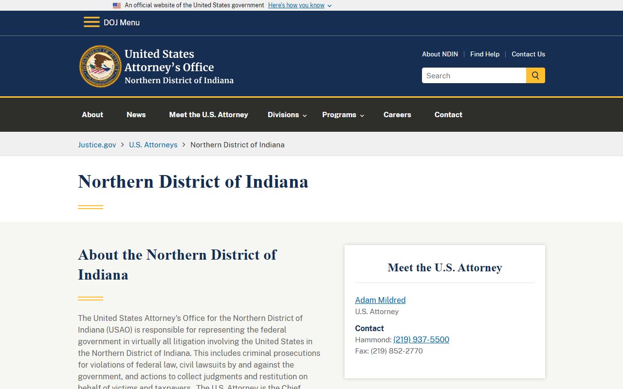 Porter County Clerk of the Courts federal prosecutor record distinction