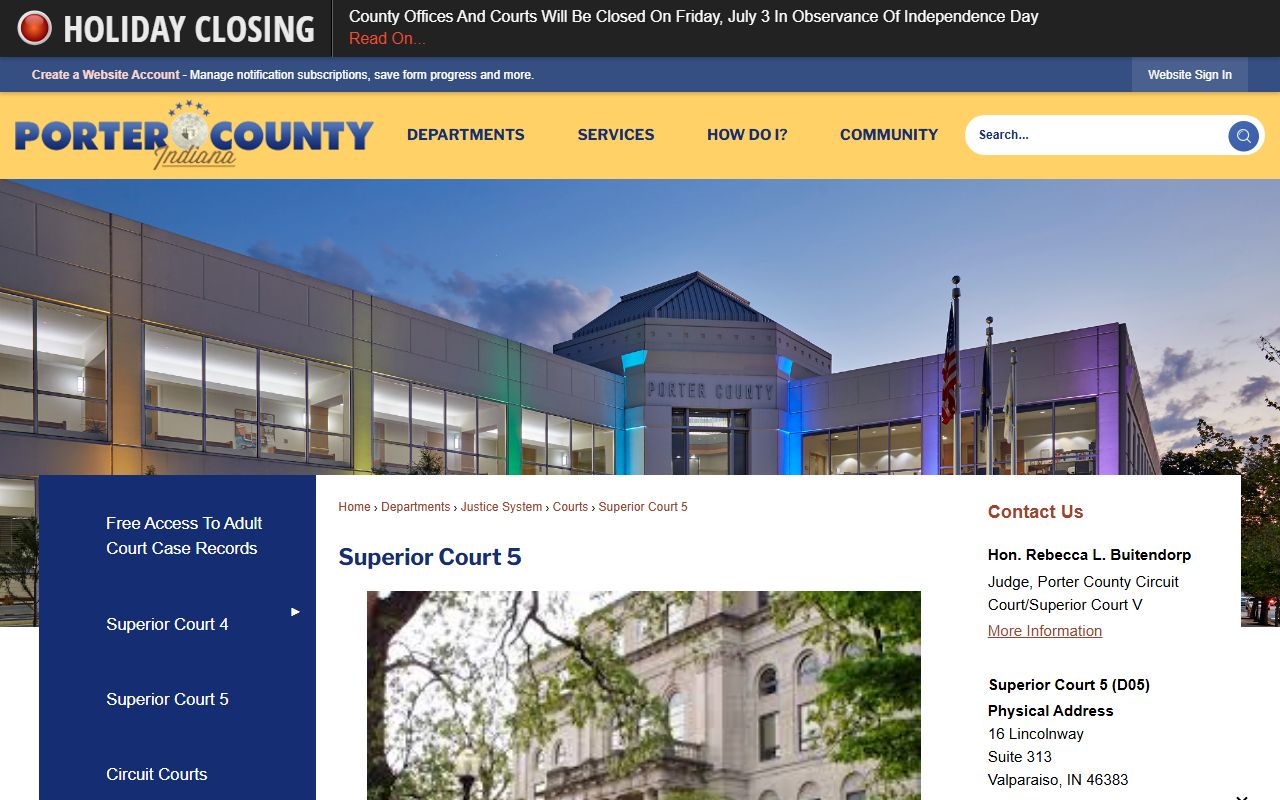 Porter County court dockets Superior Court 5