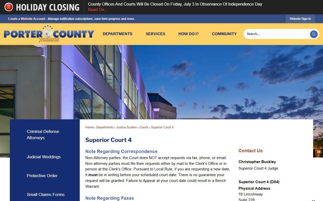 Porter County court dockets Superior Court 4