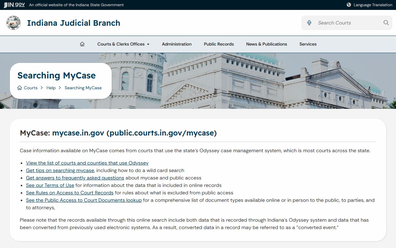 Porter County court records MyCase help and access levels