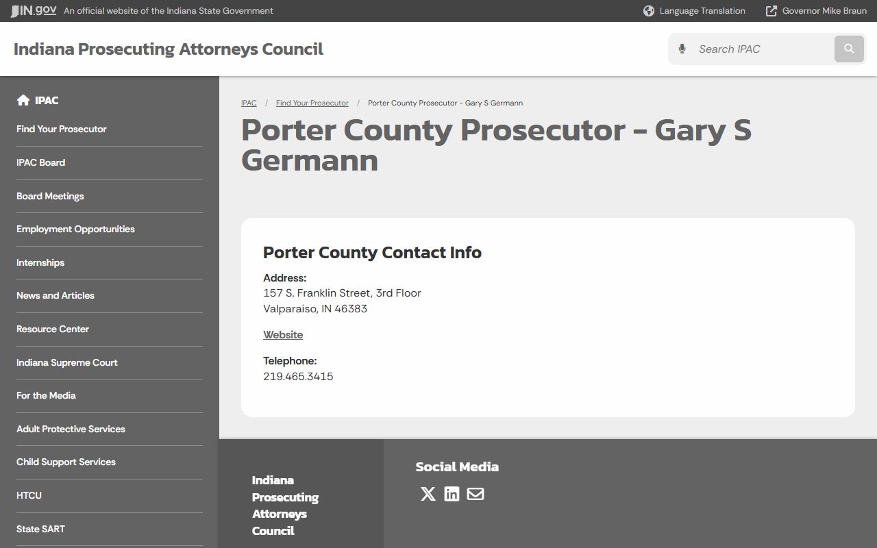 Porter County criminal court records IPAC prosecutor contact