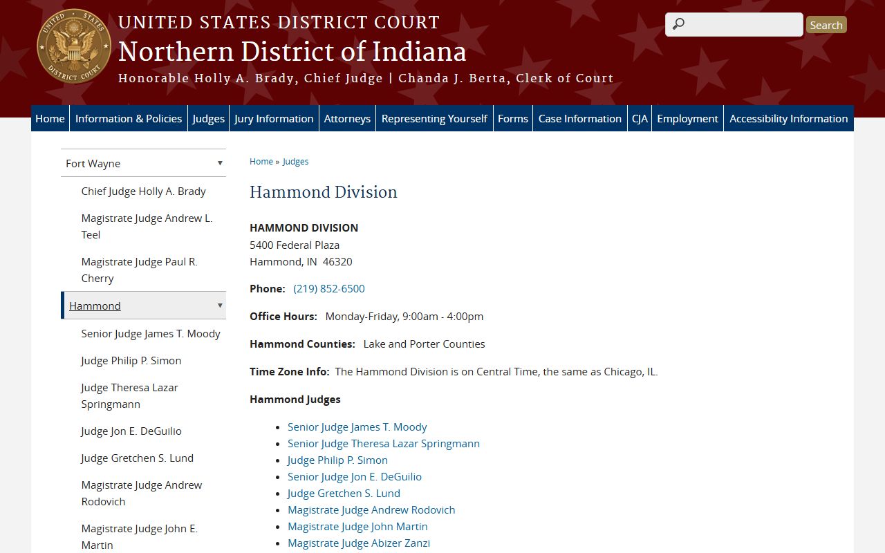 Porter County Circuit and Superior Courts Hammond federal division