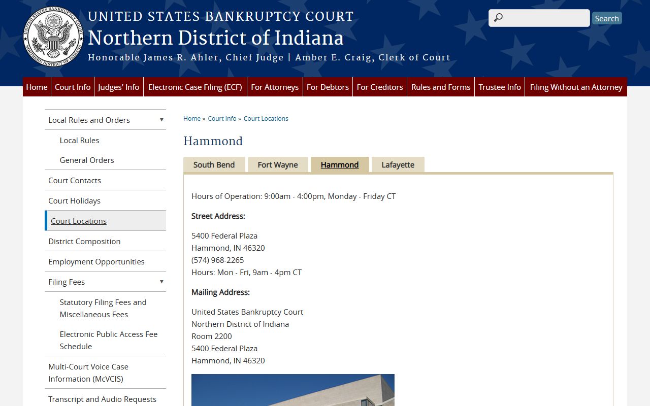 Porter County Circuit and Superior Courts bankruptcy Hammond office