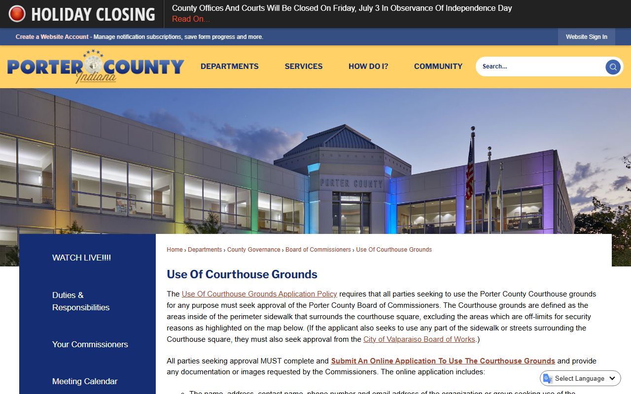 Porter County court records courthouse grounds information