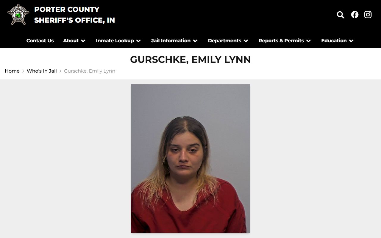 Porter County inmate records sample jail roster profile