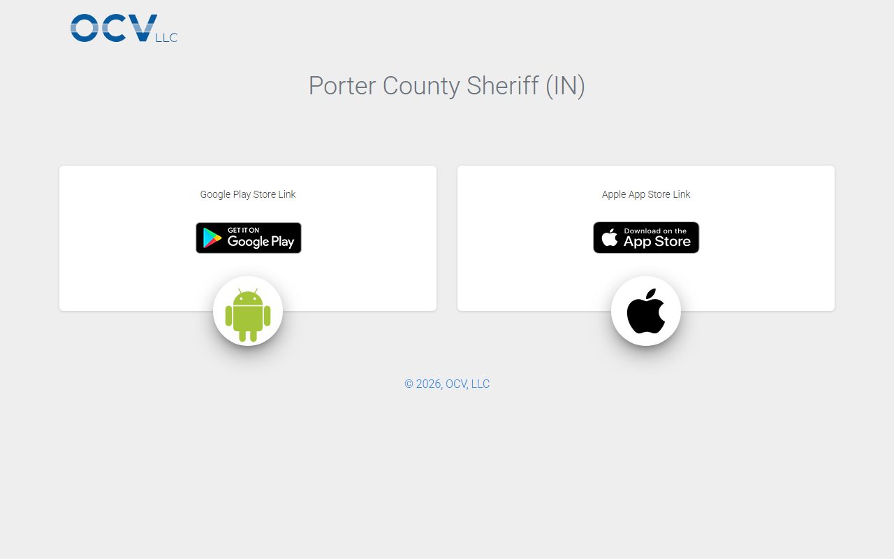 Porter County warrant records official OCV app share page