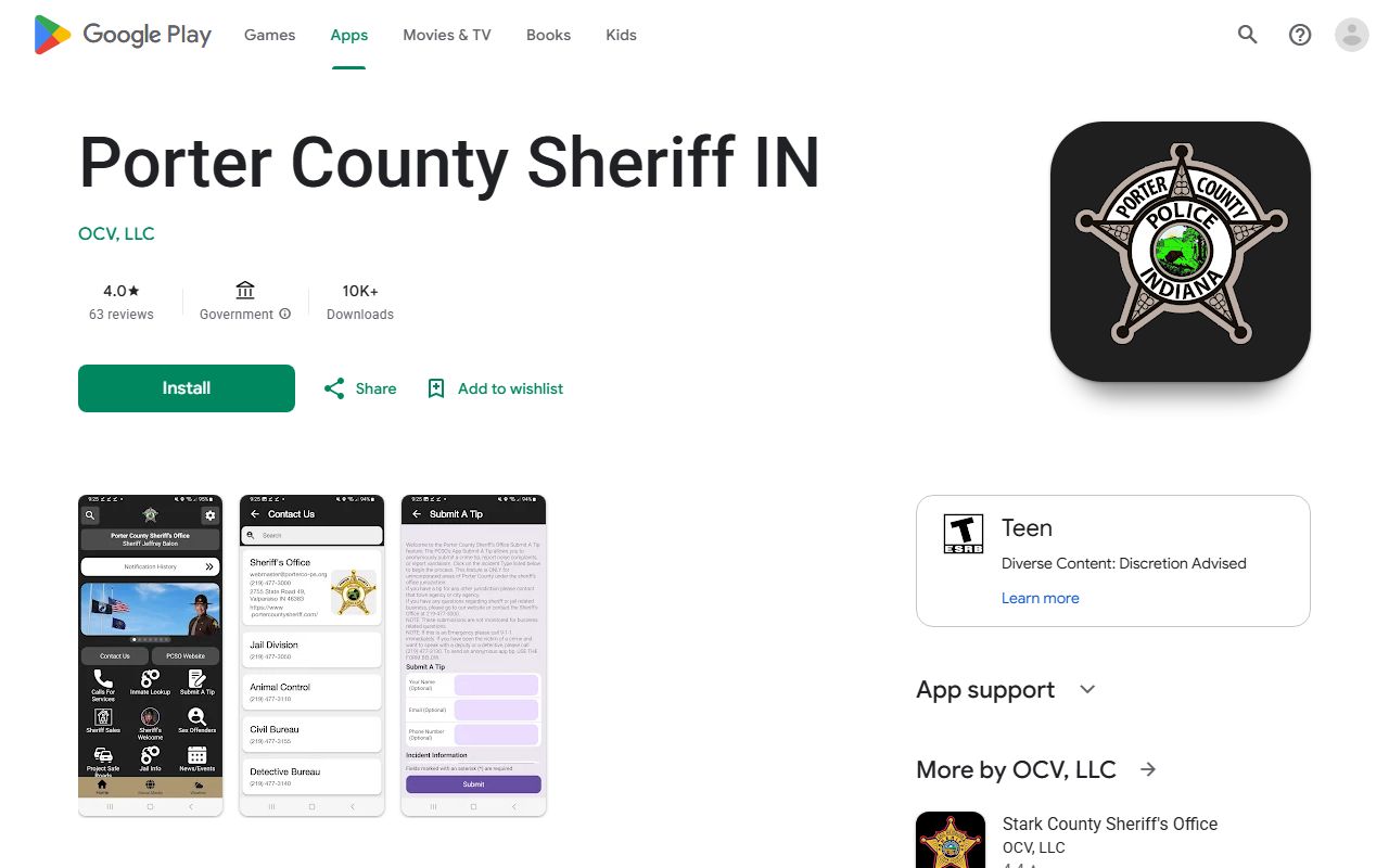 Porter County warrant records Sheriff Google Play app listing