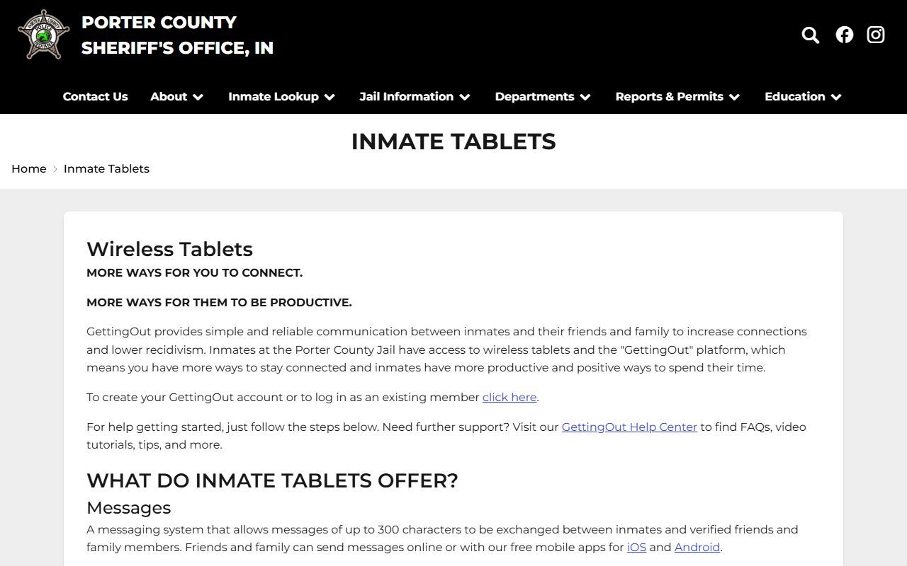 Porter County warrant records Sheriff jail information channel